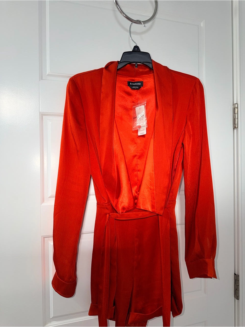 bebe Vibrant Red Satin Wrap Blazer